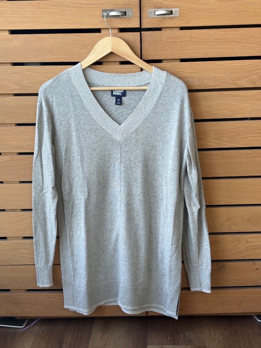 Lands' End Women's V-Neck Tunic Sweater 100% Cotton XS